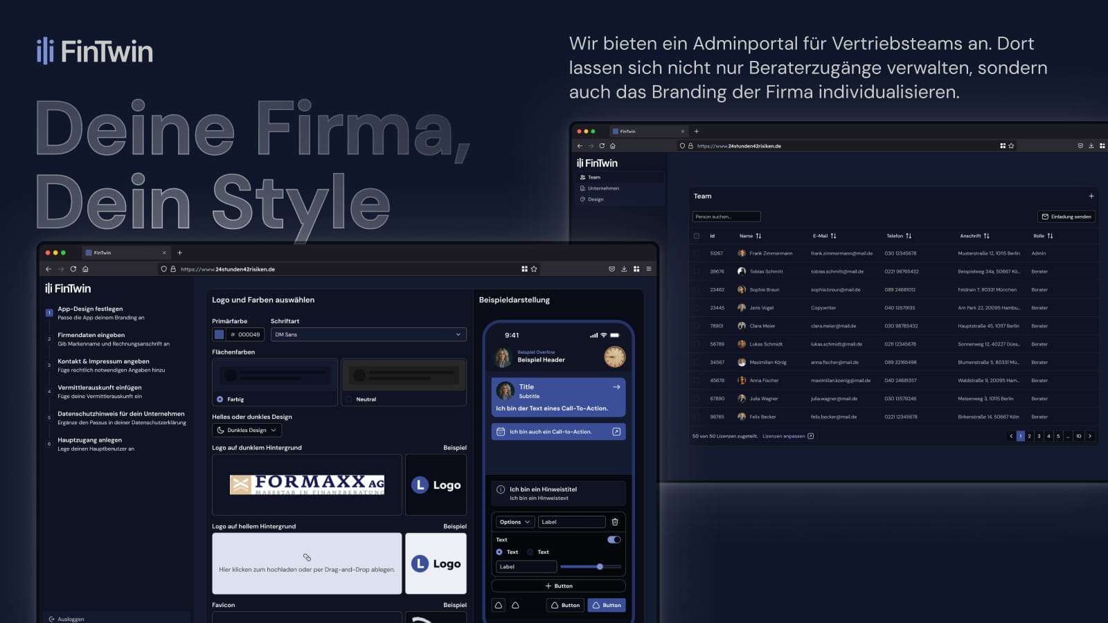 Admin-Portal mit Firmen-Branding